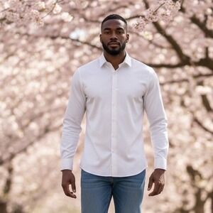Shield-X Flex Slim Fit Button Down Shirt Mens Large White Long‎ Sleeve Luxury